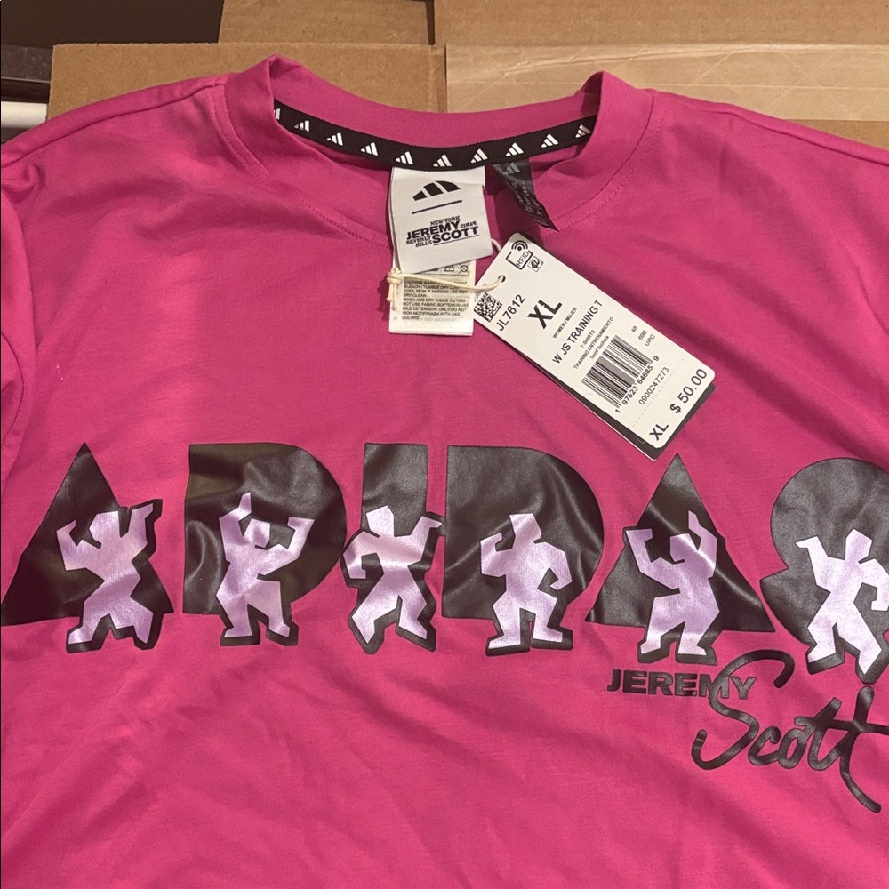 Adidas Women’s Jeremy Scott CROP Pink Tee with Graphic Design